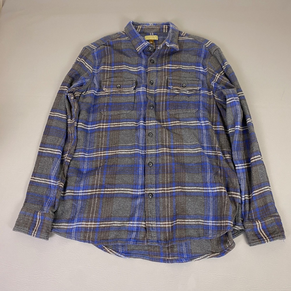 Sonoma Life Style Flannel Shirt Men's Size XL Plaid Blue Grey Long Sleeve Cotton